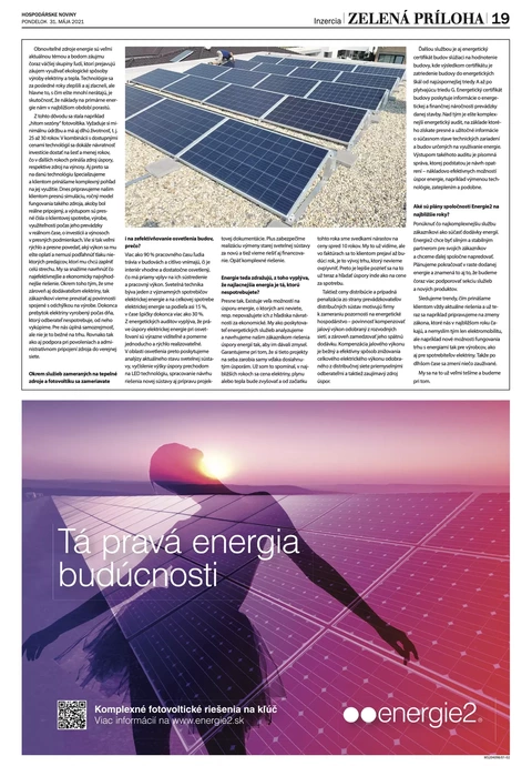 Energie 2 ako stabilný dodávateľ | Článok v časopise Hospodárske noviny | Energie2 v médiách