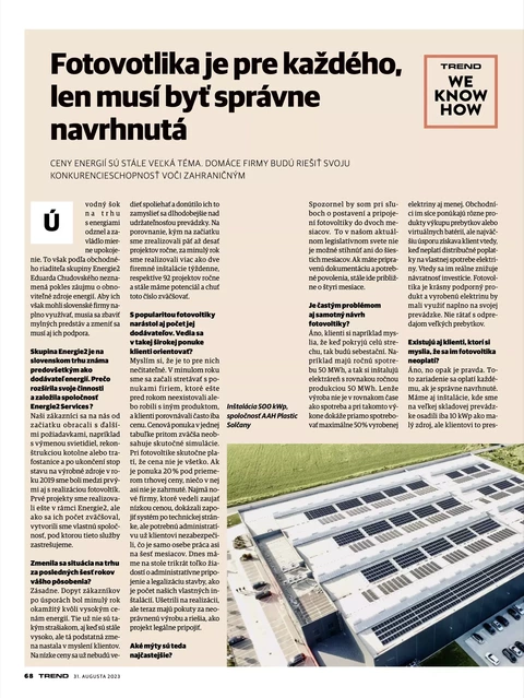 Fotovoltika pre každého | Článok v časopise TREND | Energie2 v médiách